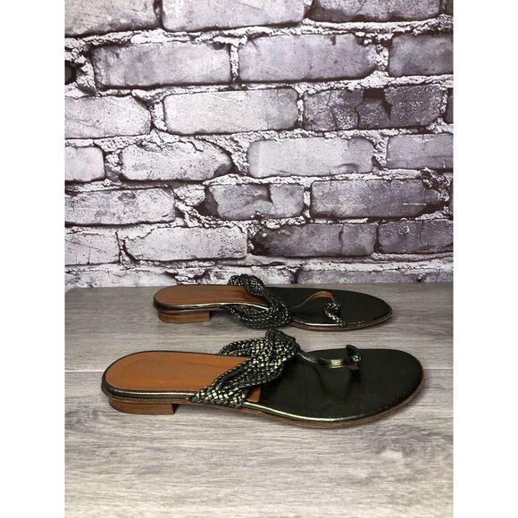 Via Spiga Metallic Green Leather Braided Flats Sandals Women’s Sz 8.5M US/39EU - Picture 3 of 16
